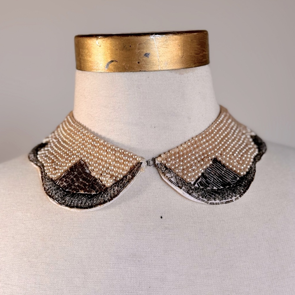 1950 Pearl Collar Necklace, Vintage Bib Necklace, Mid Century